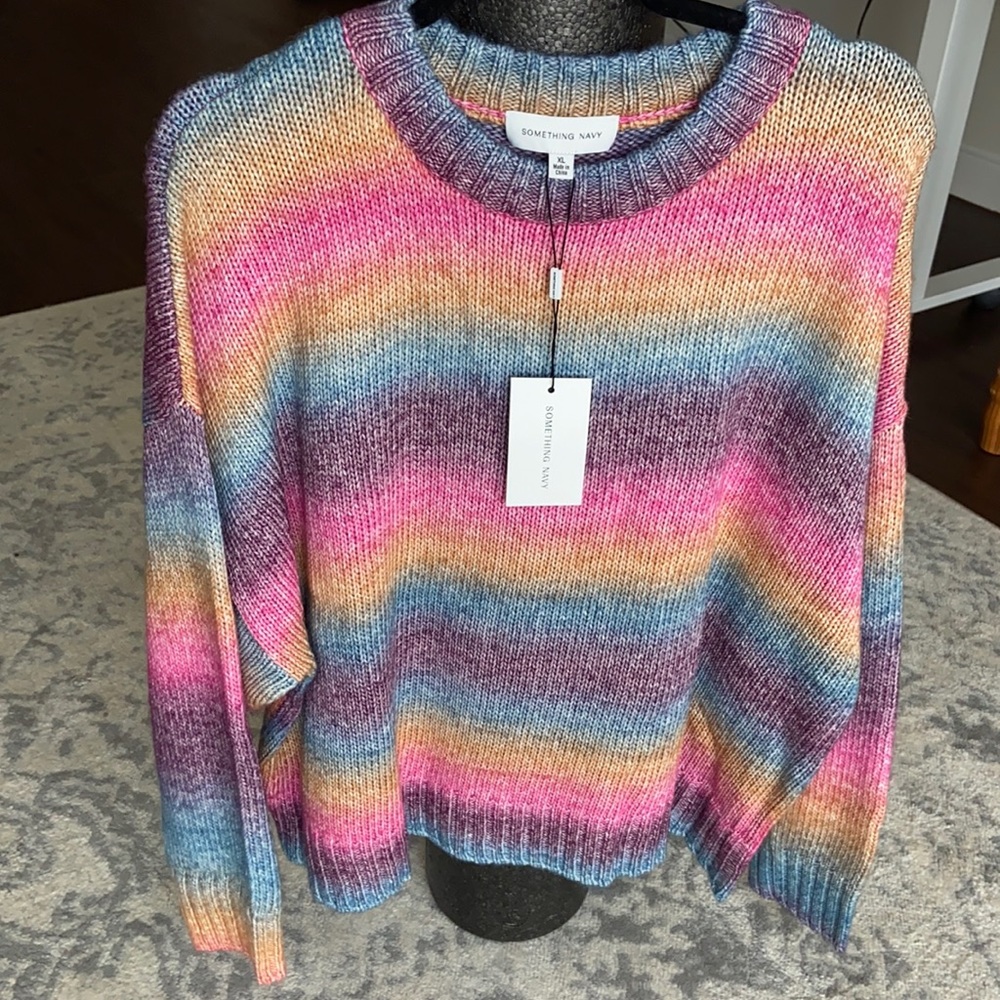 *NWT* Something Navy Deep Ombré Rainbow Knit Sweater